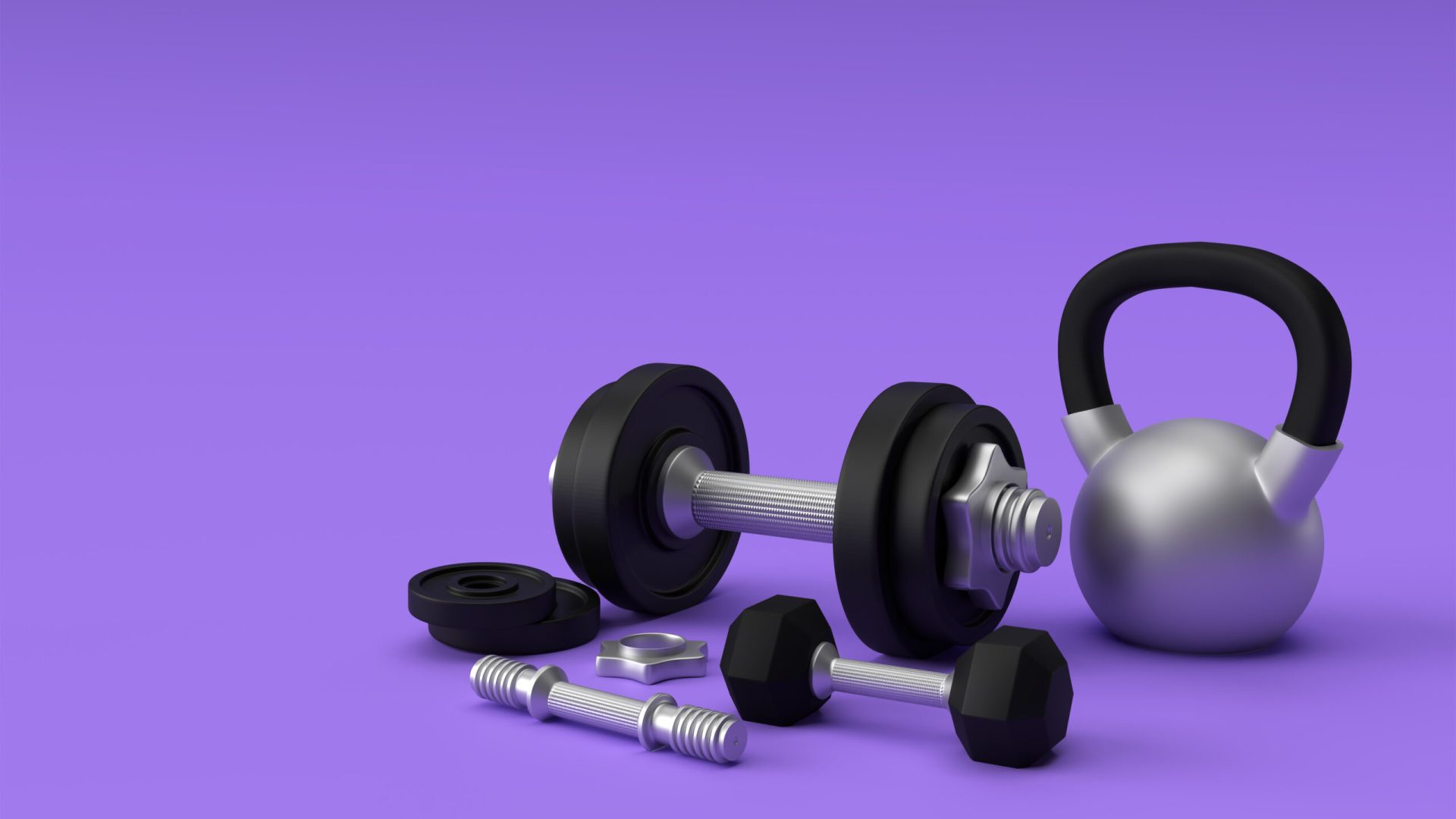 3d Render Dumbbells Set, Realistic Detailed Close Up View Isolated Sport Element of Fitness Dumbbell Design.