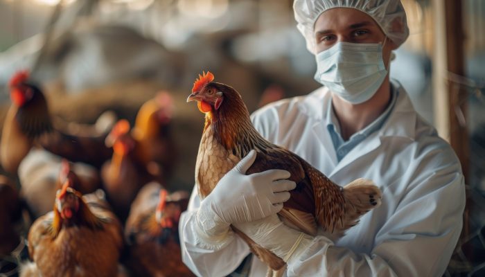 cena-de-uma-fazenda-de-galinhas-com-aves-e-pessoas