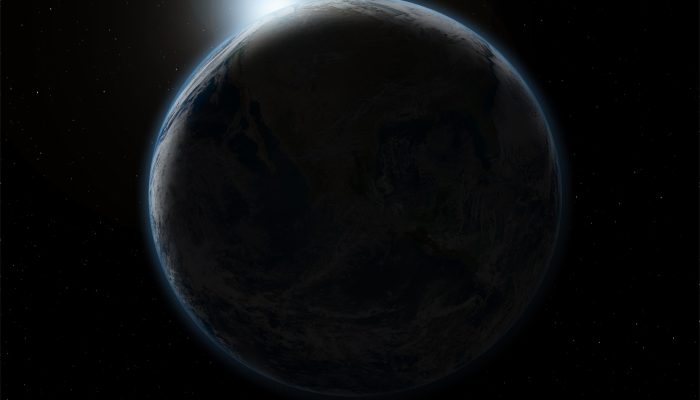 3D space background with the planet Earth in eclipse - elements of this image furnished from NASA