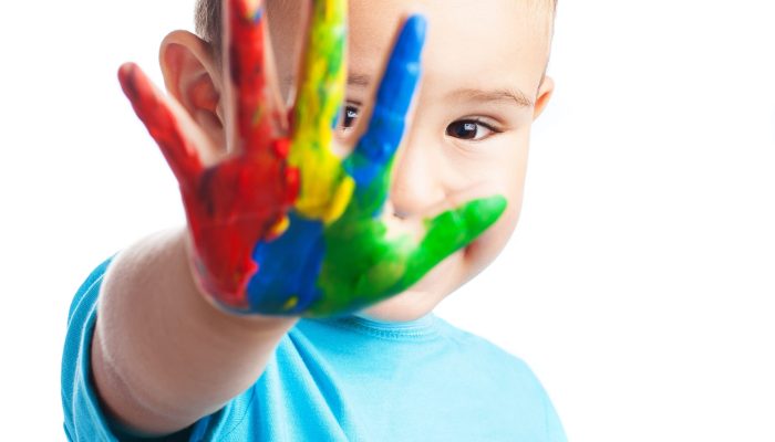 child one hand painted on a white background