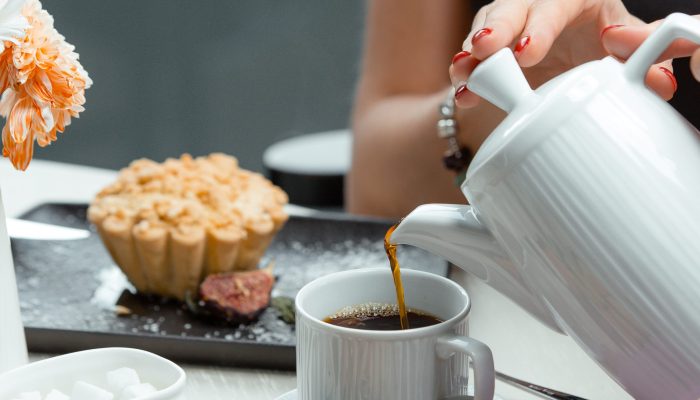 tea setup with cookies and apple tarte