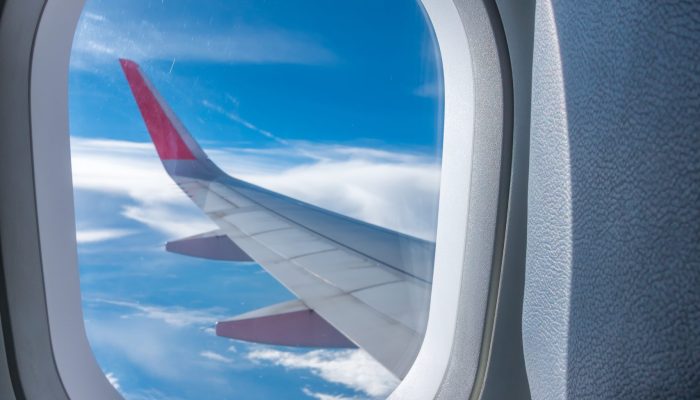 View through plane window ( Filtered image processed vintage effect. )